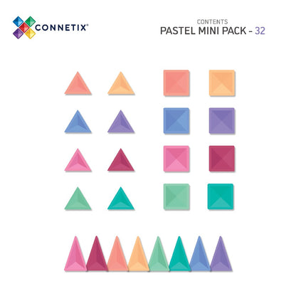 Set de construcție magnetic, Pastel Mini Pack , Connetix Tiles, 32 piese, 3 ani+