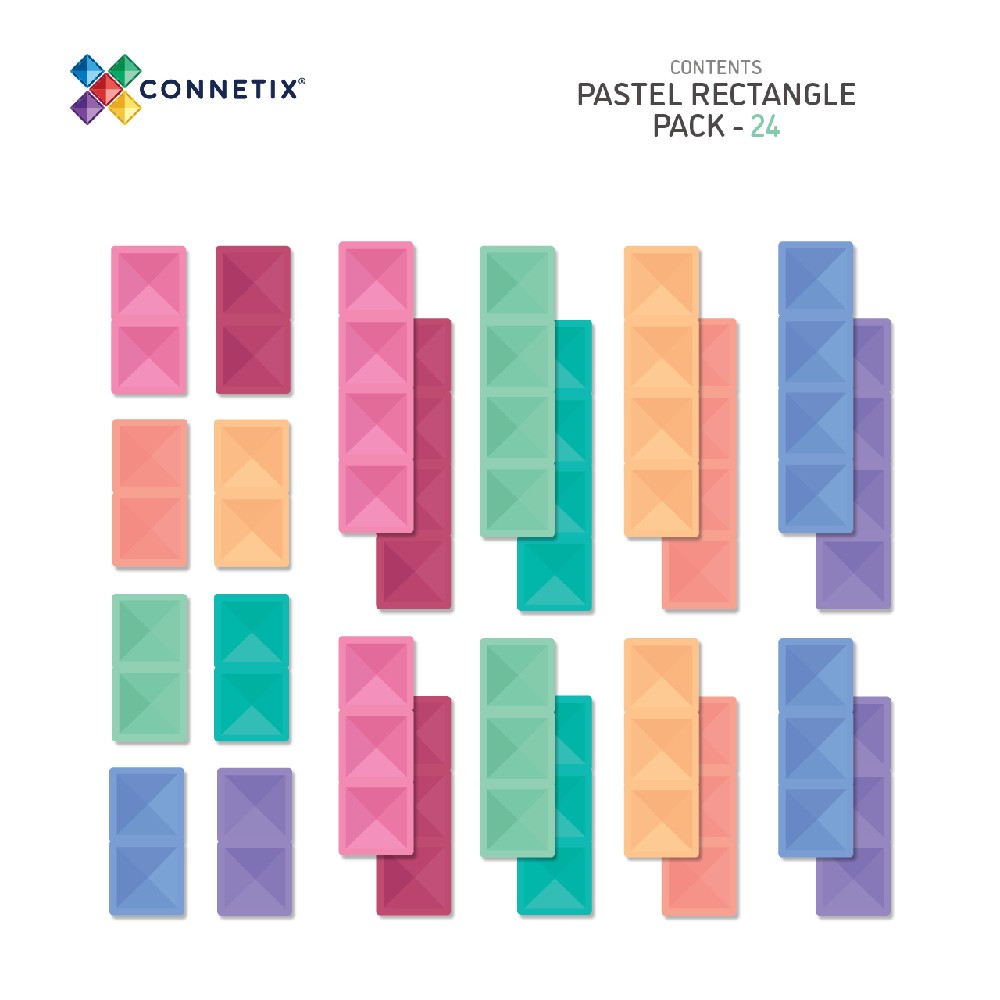 Set de construcție magnetic, Pastel Rectangle Pack , Connetix Tiles, 24 piese, 3 ani+
