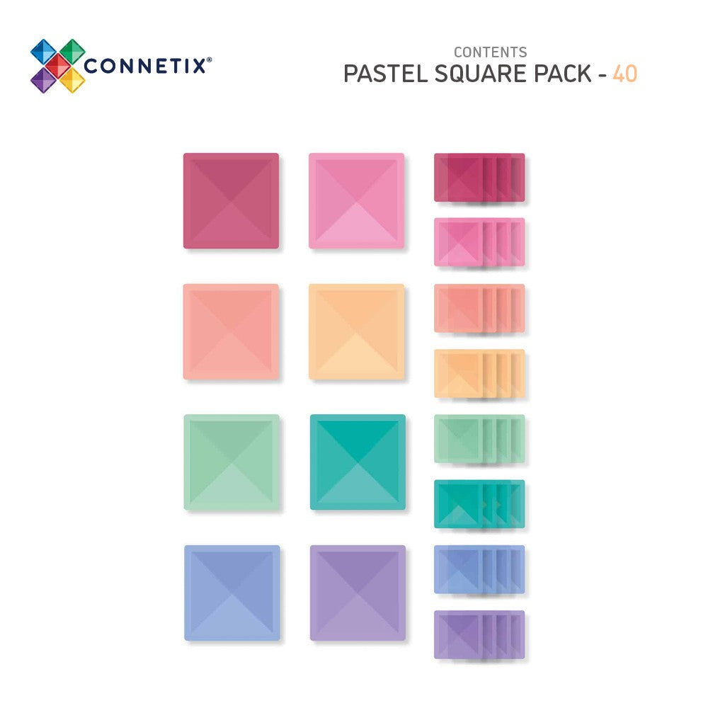 Set de construcție magnetic, Pastel Square Pack , Connetix Tiles, 40 piese, 3 ani+