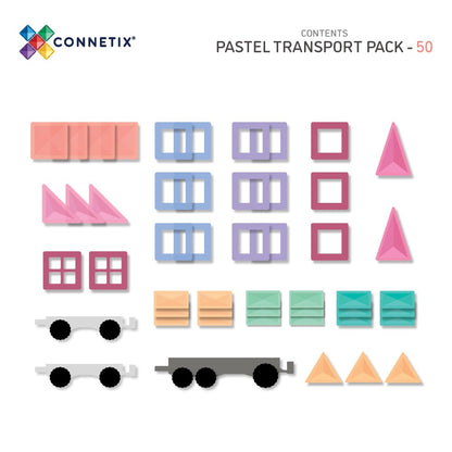 Set de construcție magnetic, Pastel Transport Pack, Connetix Tiles, 50 piese, 3 ani+