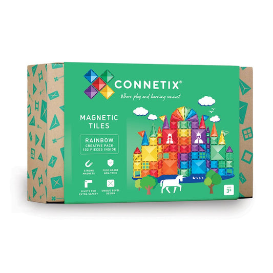 Set de construcție magnetic, Rainbow Creative Pack, Connetix Tiles, 102 piese, 3 ani+
