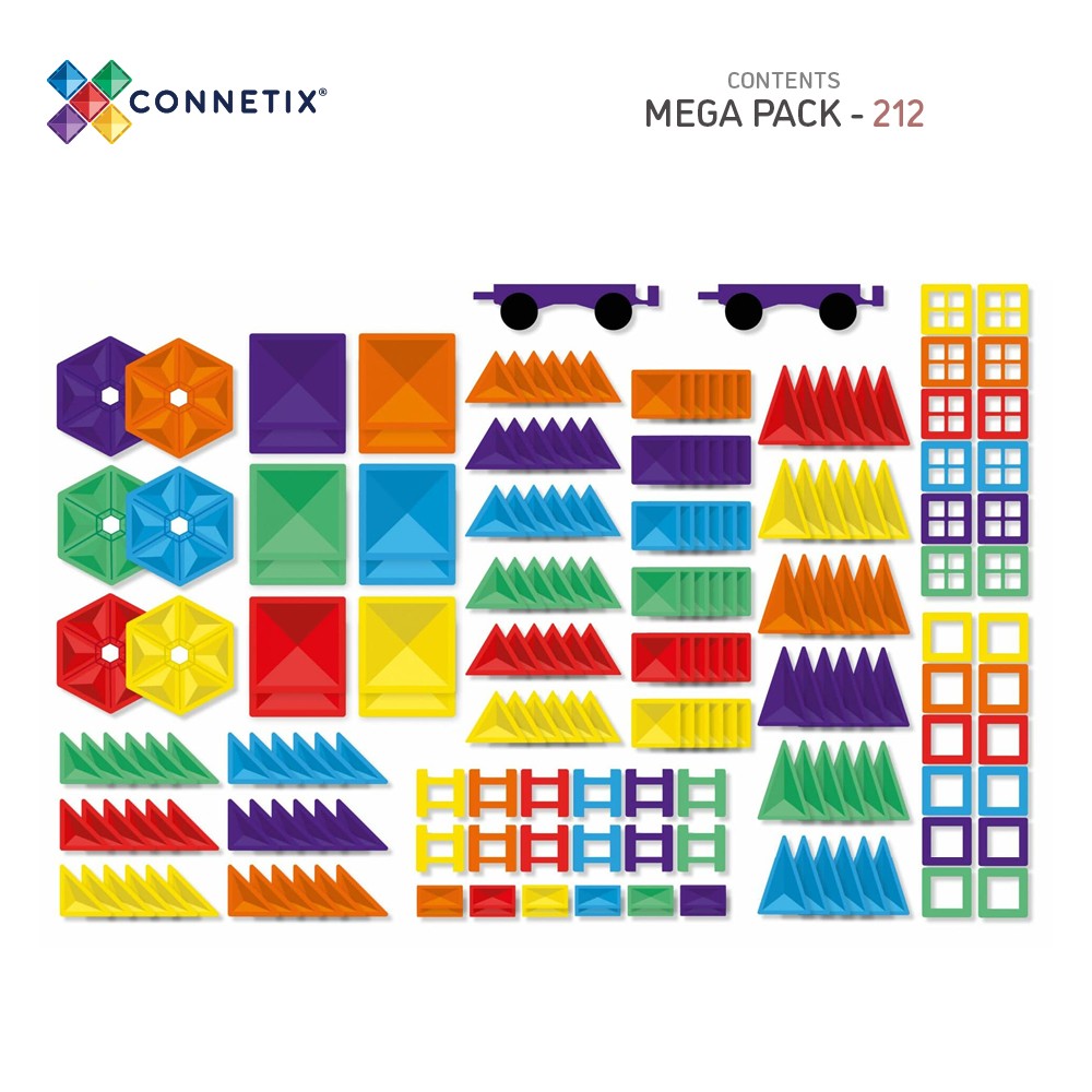 Set de construcție magnetic, Rainbow Mega Pack, Connetix Tiles, 212 piese, 3 ani+