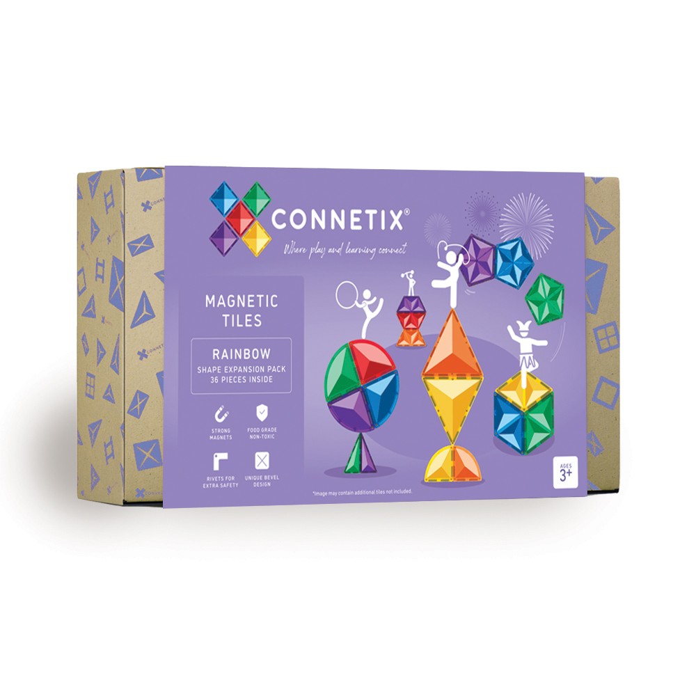 Set de construcție magnetic, Rainbow Shape Expansion Pack , Connetix Tiles, 36 piese, 3 ani+
