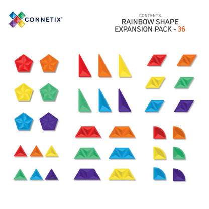 Set de construcție magnetic, Rainbow Shape Expansion Pack , Connetix Tiles, 36 piese, 3 ani+