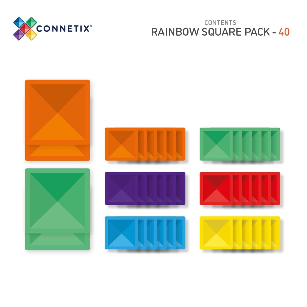 Set de construcție magnetic, Rainbow Square Pack, Connetix Tiles, 40 piese, 3 ani+