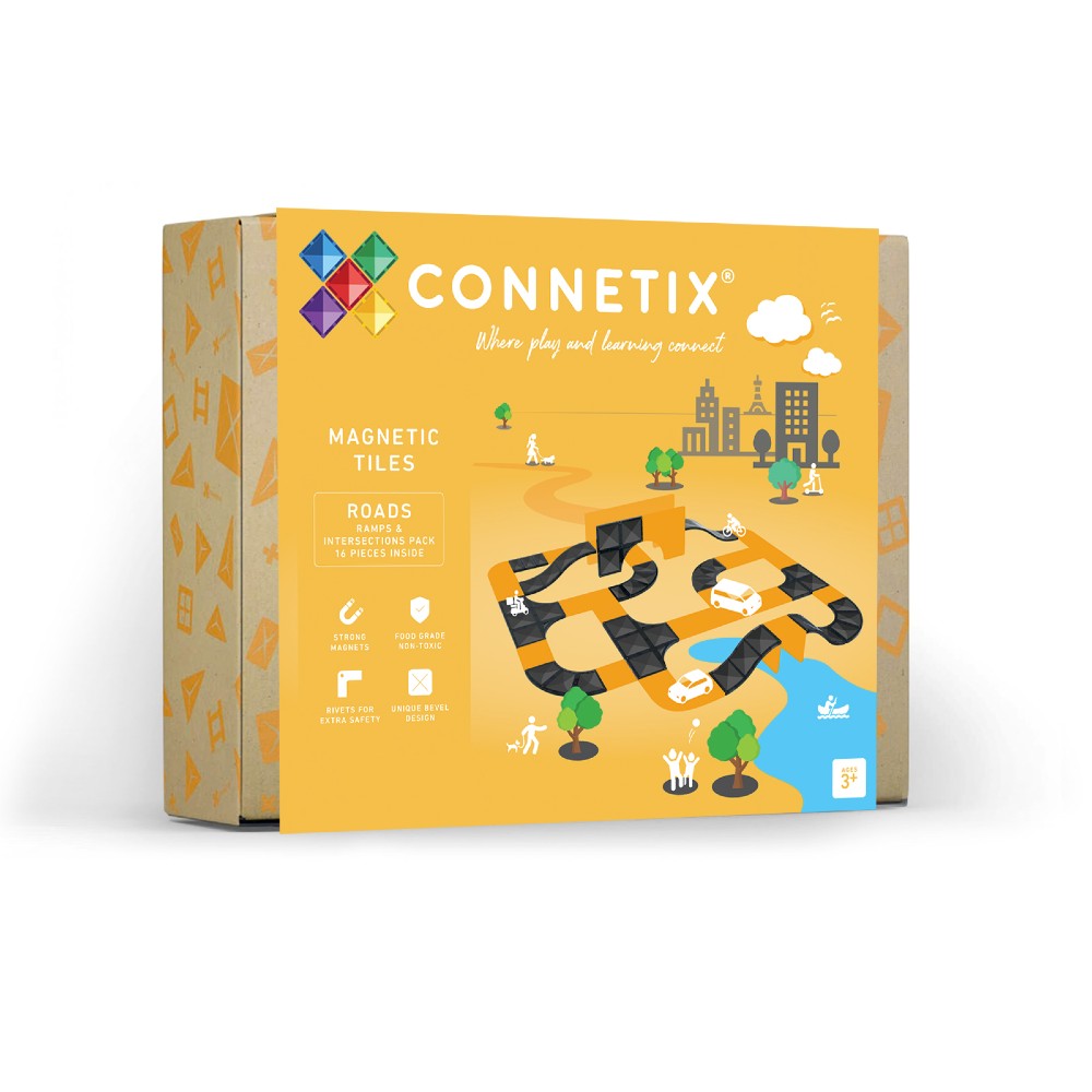 Set de construcție magnetic, Roads Ramps&Intersections Pack, Connetix Tiles, 16 piese, 3 ani+