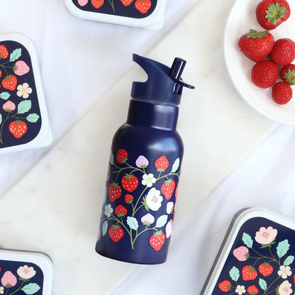 Sticlă de apă copii din oțel inoxidabil, Strawberries, A Little Lovely Company, 350 ml, 6 luni+