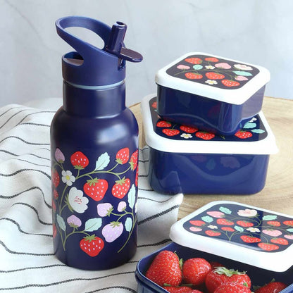 Sticlă de apă copii din oțel inoxidabil, Strawberries, A Little Lovely Company, 350 ml, 6 luni+