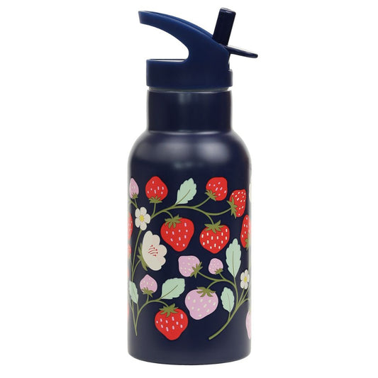 Sticlă de apă copii din oțel inoxidabil, Strawberries, A Little Lovely Company, 350 ml, 6 luni+