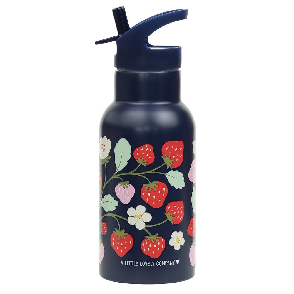 Sticlă de apă copii din oțel inoxidabil, Strawberries, A Little Lovely Company, 350 ml, 6 luni+
