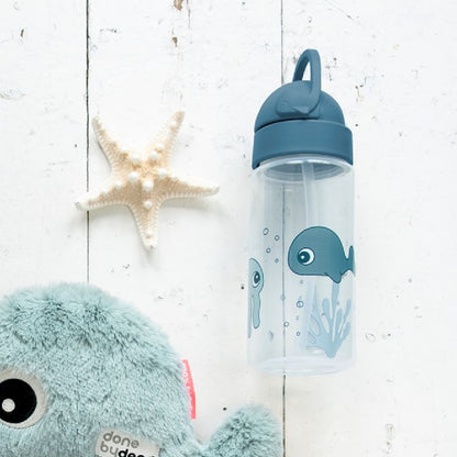 Sticlă de apă cu pai, Done by Deer, Sea Friends, Albastru, 6 luni+