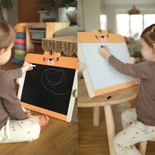 Tablă 2-în-1 chalkboard & whiteboard magnetică pentru copii din lemn FSC®, Safari, Small Foot,  4 ani+