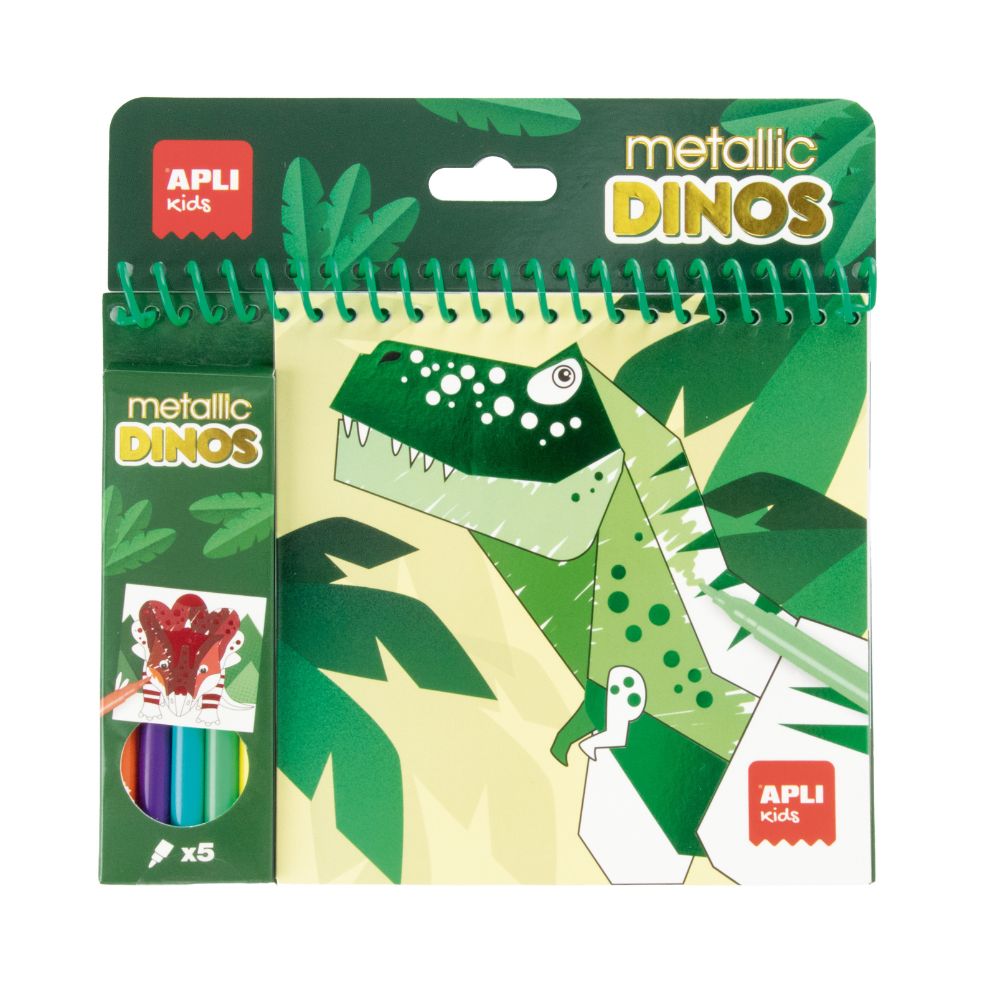 Bloc de colorat APLI Dinozauri cu markere