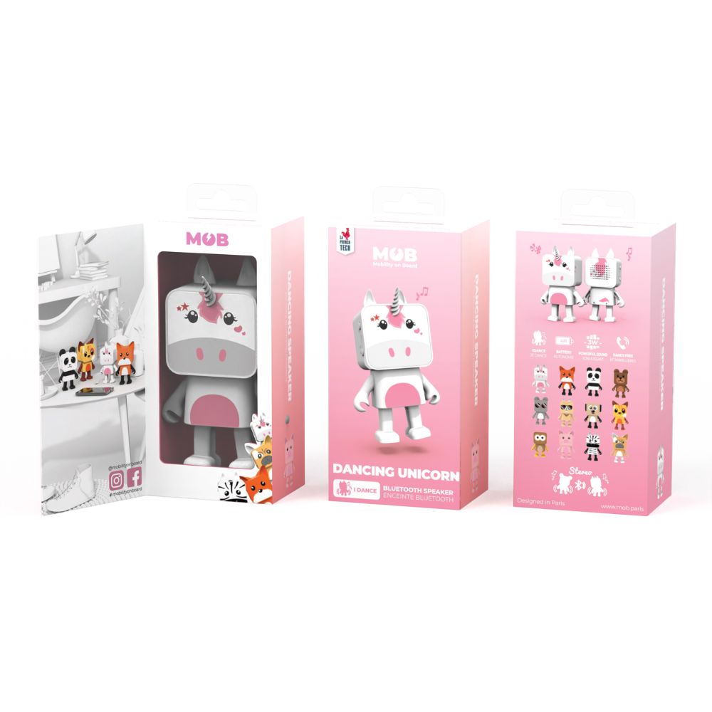 Boxă Bluetooth portabilă copii, Dancing animal-Unicorn, MOB, 9.3cm x 6.6cm x 4.2cm, 3 ani+