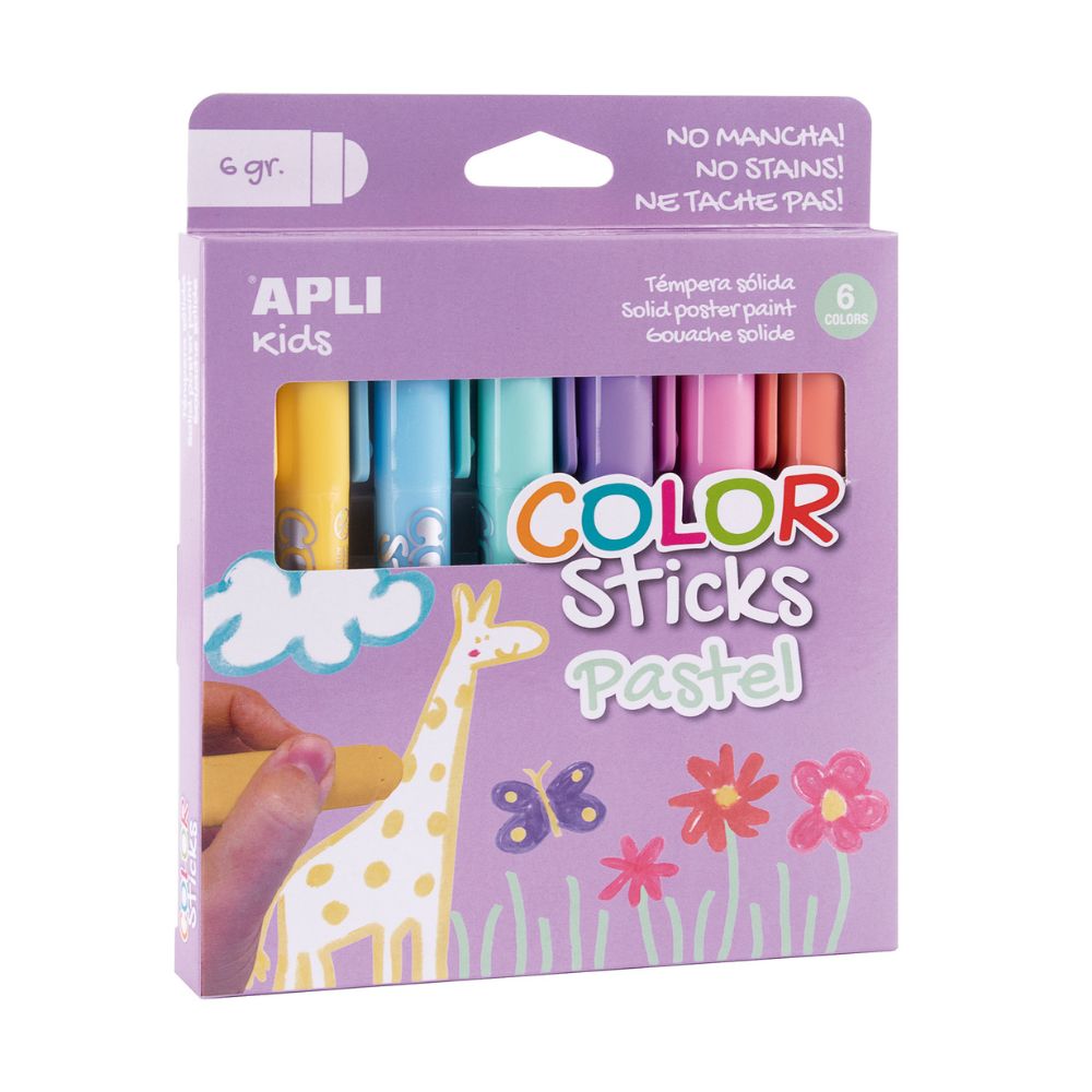 set pictura copii color sticks pastel APLI 6 culori galben albastru turcoaz violet roz somon