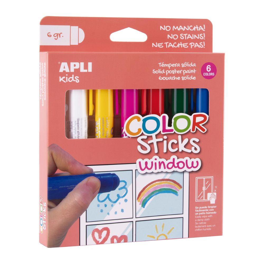 set pictura geam copii color sticks window APLI 6 culori alb galben roz rosu verde albastru