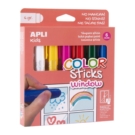 set pictura geam copii color sticks window APLI 6 culori alb galben roz rosu verde albastru