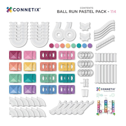 Componentele incluse în traseul Connetix Ball Run Bright