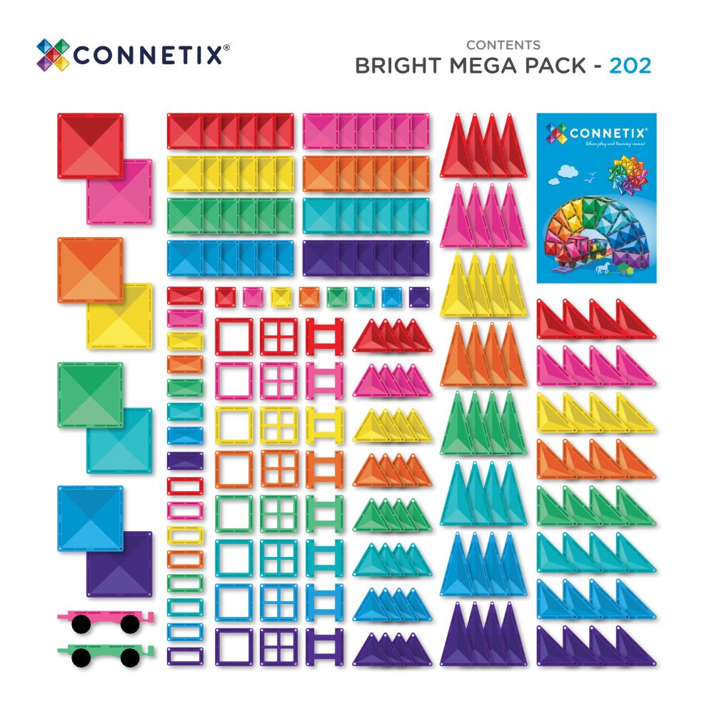 Cele 202 de piese și baze incluse în Connetix Bright Mega Pack