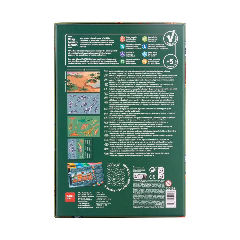 Joc educativ cu piese magnetice, Dinozauri, 44 piese, APLI, 5 ani+
