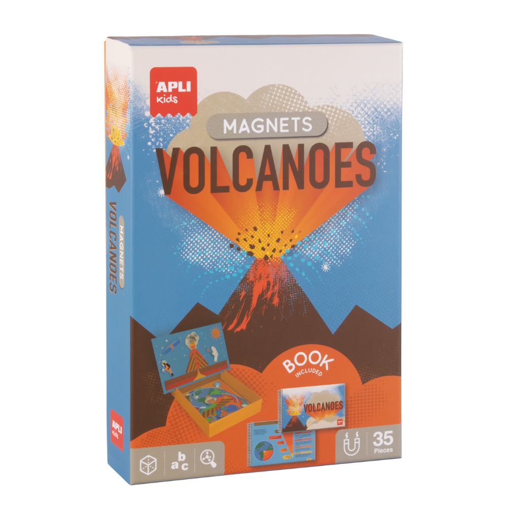 Joc educativ cu piese magnetice, Vulcani, 35 piese, APLI, 5 ani+