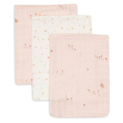 Set 3 museline din bumbac tip mănușă de baie, Pretty Picnic, Jollein, 20x15 cm