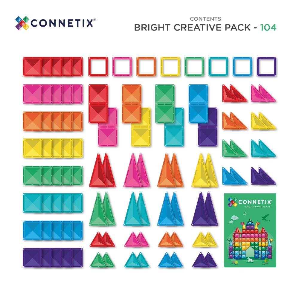 Cele 104 piese incluse în Connetix Bright Creative Pack