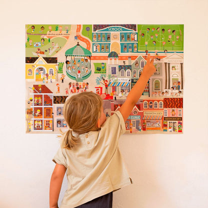 Poster gigant cu stickere reutilizabile copii, Oraș, 70x50 cm, APLI