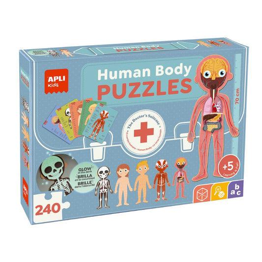 Puzzle educativ cu fișe, Corpul Uman, 240 piese, APLI, 5 ani+