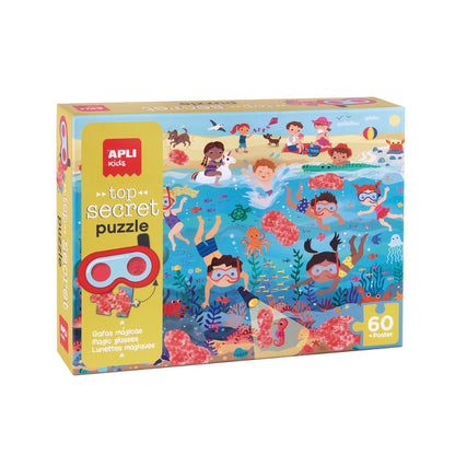 Puzzle educativ cu Ochelari Magici, Plaja Secretă, 60 piese, APLI, 4 ani+