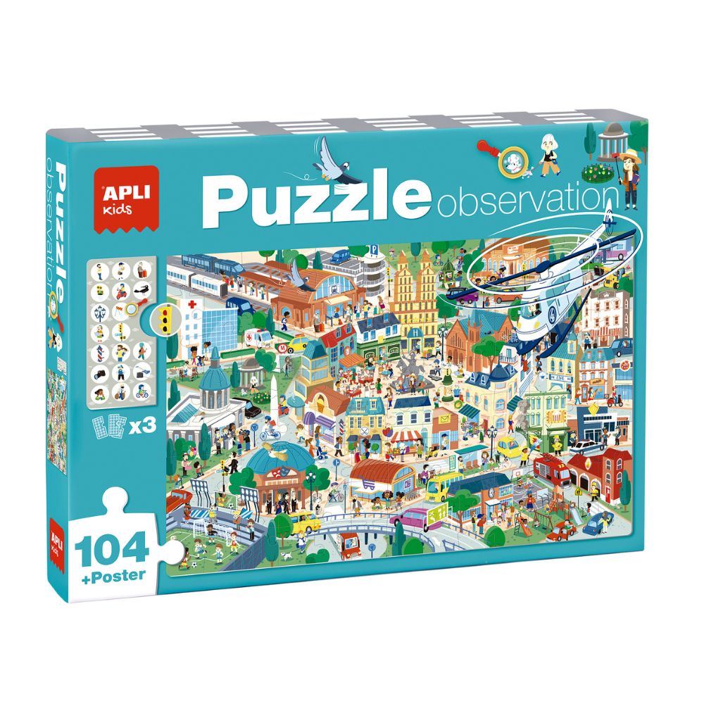 Puzzle educativ pentru copii, Observați Orașul , 104 piese, APLI, 5 ani+