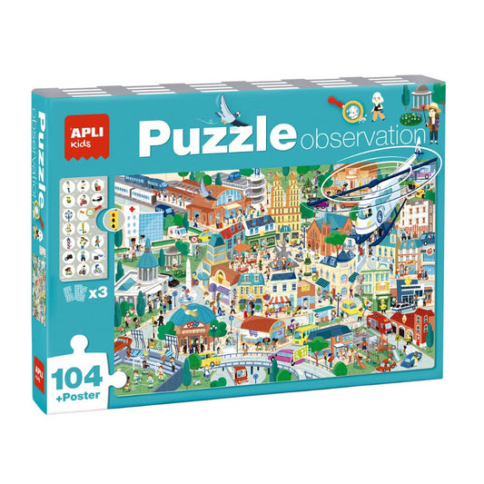 Puzzle educativ pentru copii, Observați Orașul , 104 piese, APLI, 5 ani+