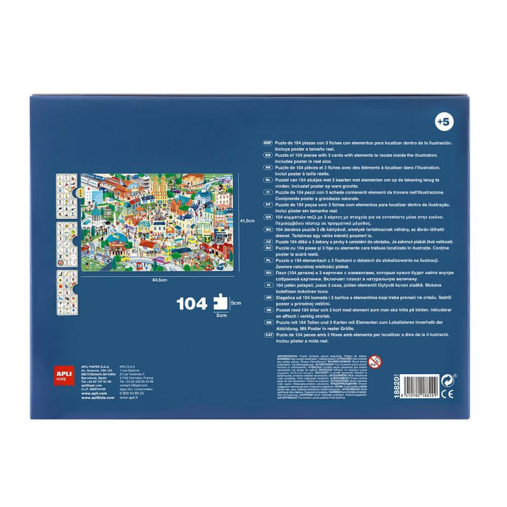 Puzzle educativ pentru copii, Observați Orașul , 104 piese, APLI, 5 ani+