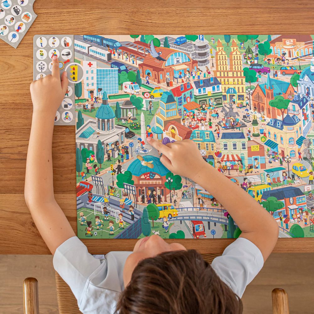 Puzzle educativ pentru copii, Observați Orașul , 104 piese, APLI, 5 ani+