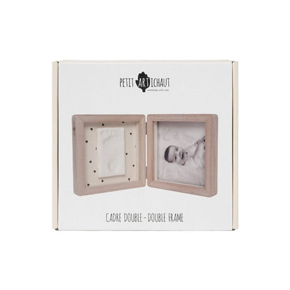 Ramă dublă din lemn cu fotografie și amprentă bebeluș, Pretty Hearts, Petit Artichaut