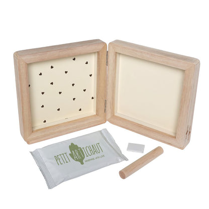 Ramă dublă din lemn cu fotografie și amprentă bebeluș, Pretty Hearts, Petit Artichaut