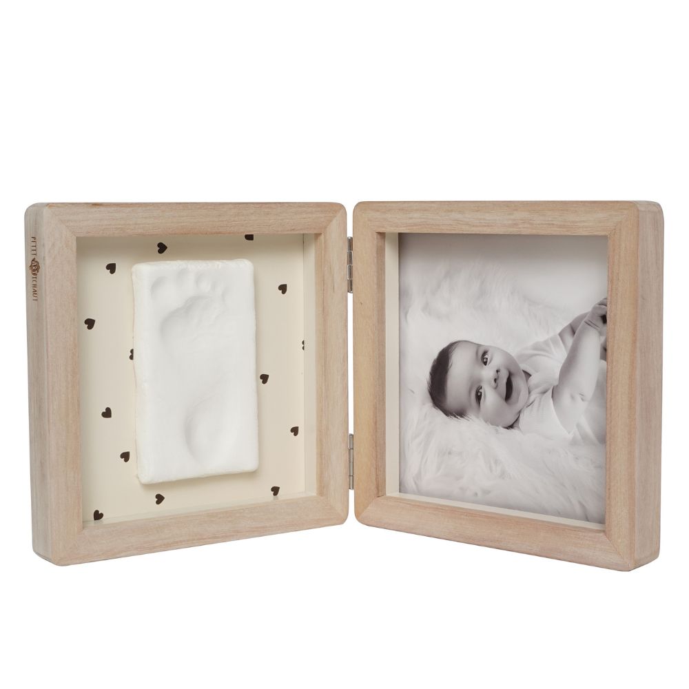 Ramă dublă din lemn cu fotografie și amprentă bebeluș, Pretty Hearts, Petit Artichaut