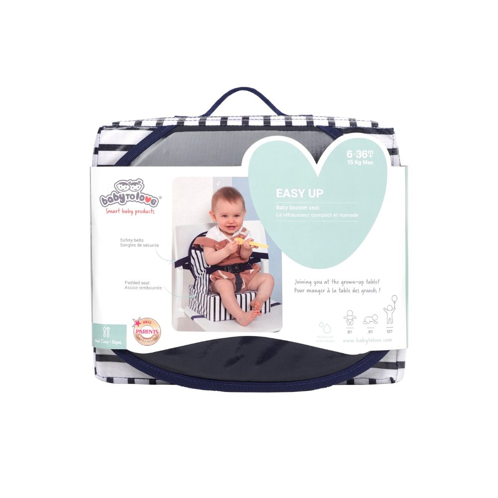 Scaun portabil de masă bebelusi, Easy Up-Blue Stripes, Baby To Love, 6 luni+