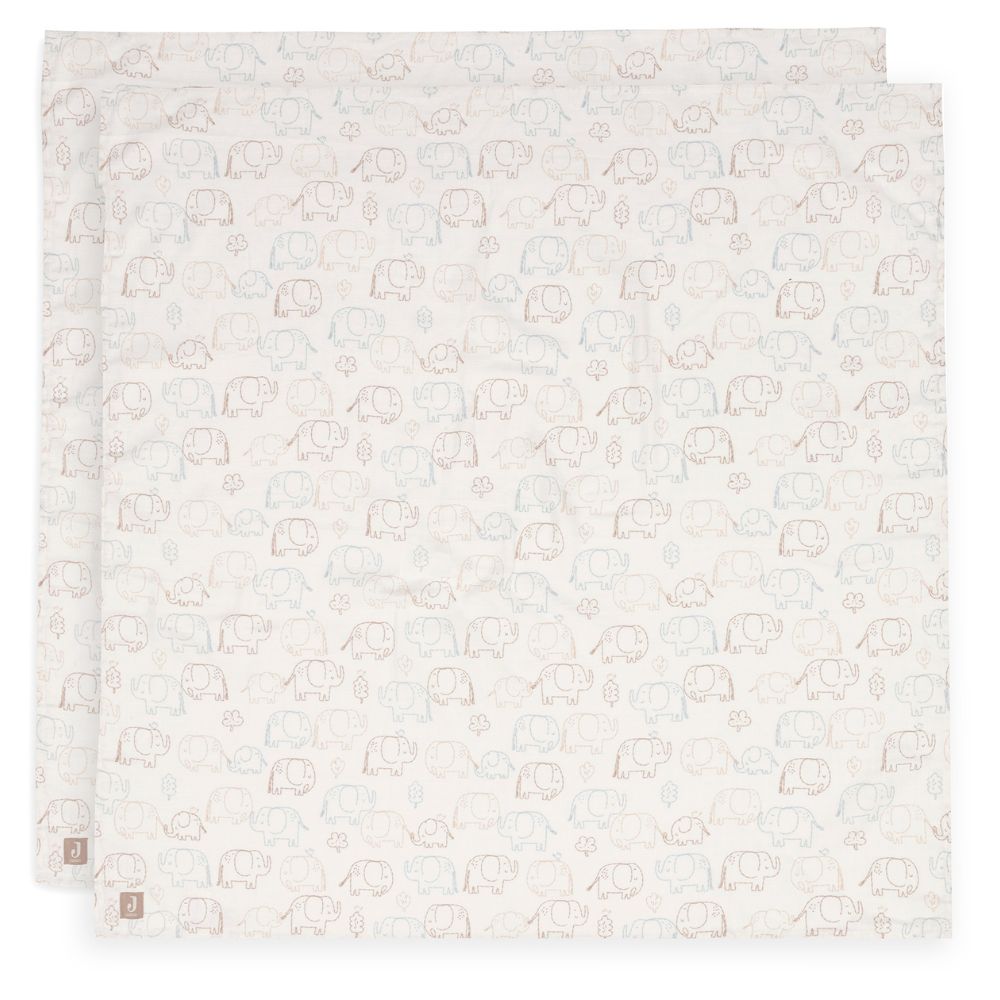 Set 2 museline din bumbac, Elephant Tales, Jollein, 115x115 cm, OEKO-TEX