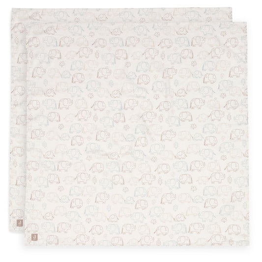Set 2 museline din bumbac, Elephant Tales, Jollein, 115x115 cm, OEKO-TEX