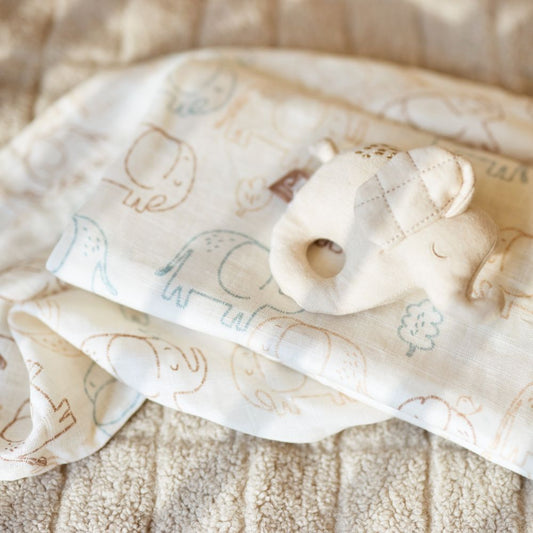 Set 2 museline din bumbac, Elephant Tales, Jollein, 115x115 cm, OEKO-TEX