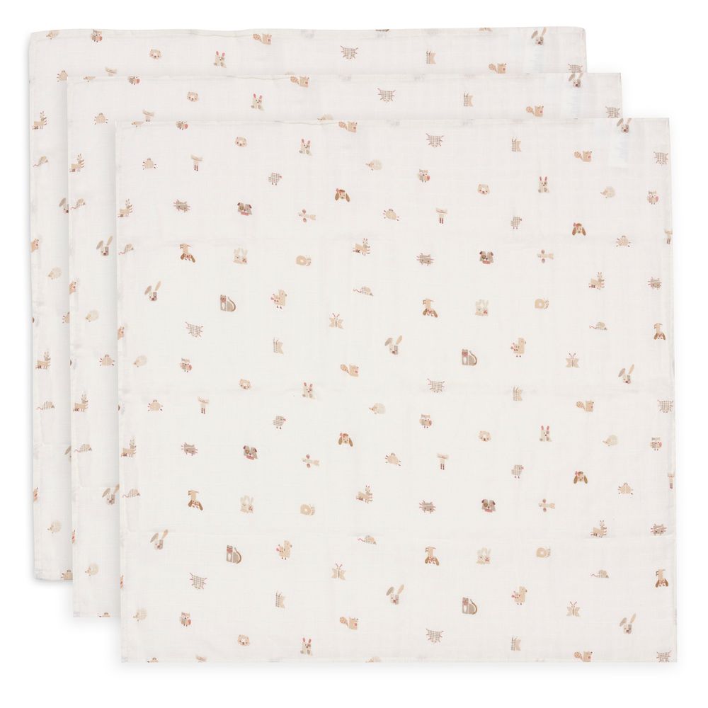 Set 3 museline din bumbac, Animal Friends, Jollein, 70x70 cm, OEKO-TEX