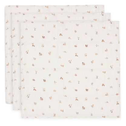 Set 3 museline din bumbac, Animal Friends, Jollein, 70x70 cm, OEKO-TEX