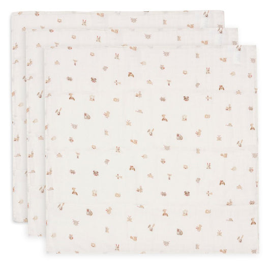 Set 3 museline din bumbac, Animal Friends, Jollein, 70x70 cm, OEKO-TEX