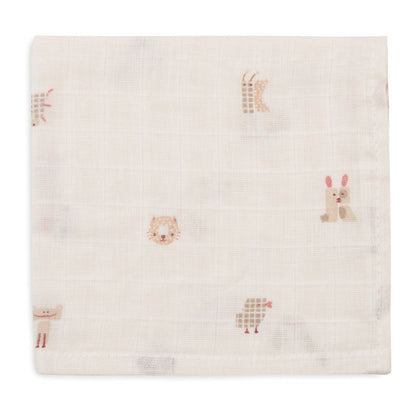 Set 3 museline din bumbac tip batistă, Animal Friends, Jollein, 31x31 cm, OEKO-TEX