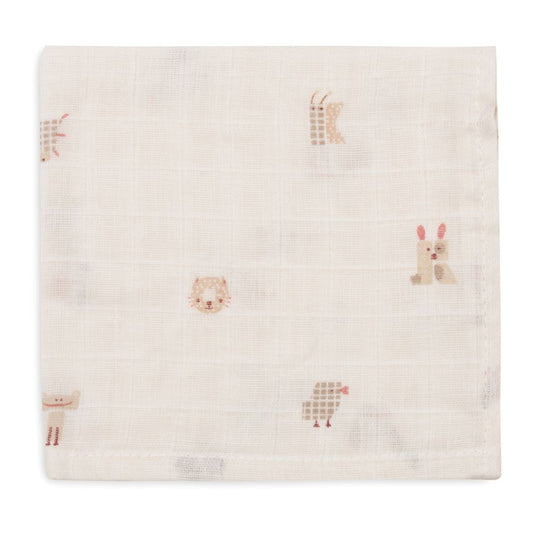 Set 3 museline din bumbac tip batistă, Animal Friends, Jollein, 31x31 cm, OEKO-TEX