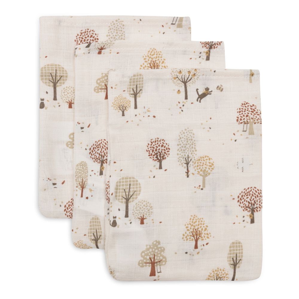 Set 3 museline din bumbac tip batistă de baie, Tiny Park, Jollein, 20x15 cm