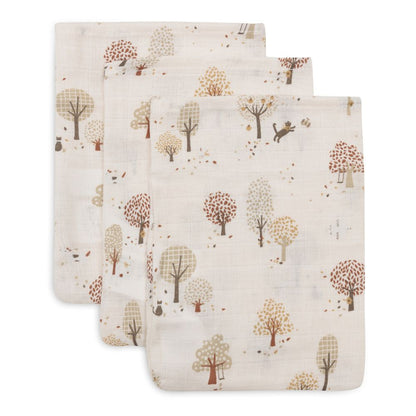 Set 3 museline din bumbac tip batistă de baie, Tiny Park, Jollein, 20x15 cm