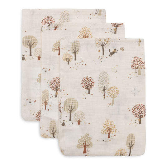 Set 3 museline din bumbac tip batistă de baie, Tiny Park, Jollein, 20x15 cm