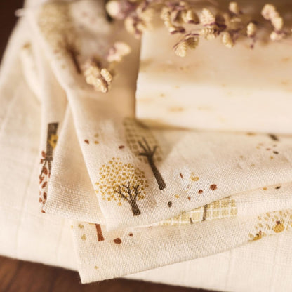 Set 3 museline din bumbac tip batistă de baie, Tiny Park, Jollein, 20x15 cm